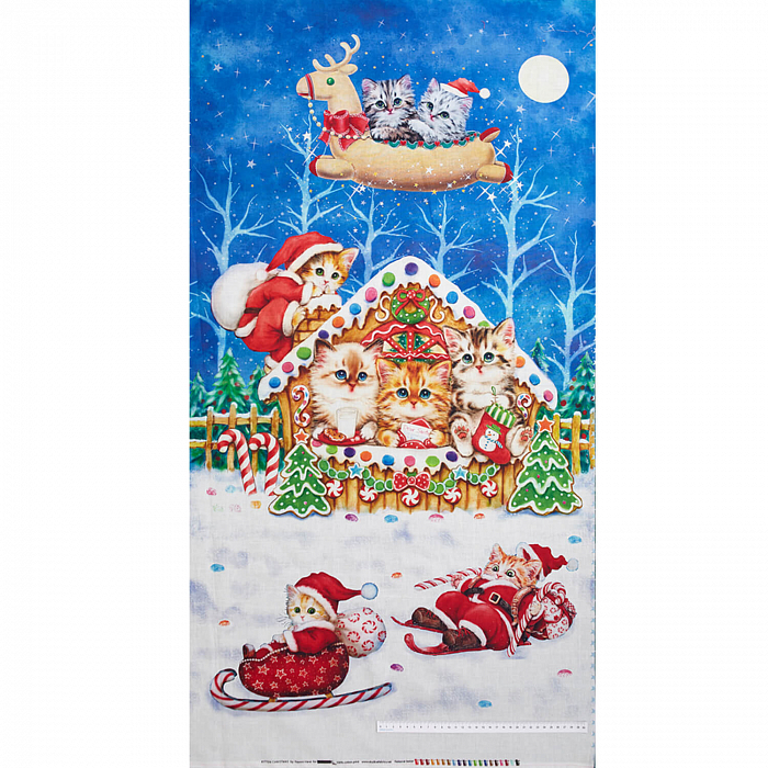 Ткань хлопок пэчворк разноцветные, животные новый год коты и кошки, Studio E (арт. 5646P-77)