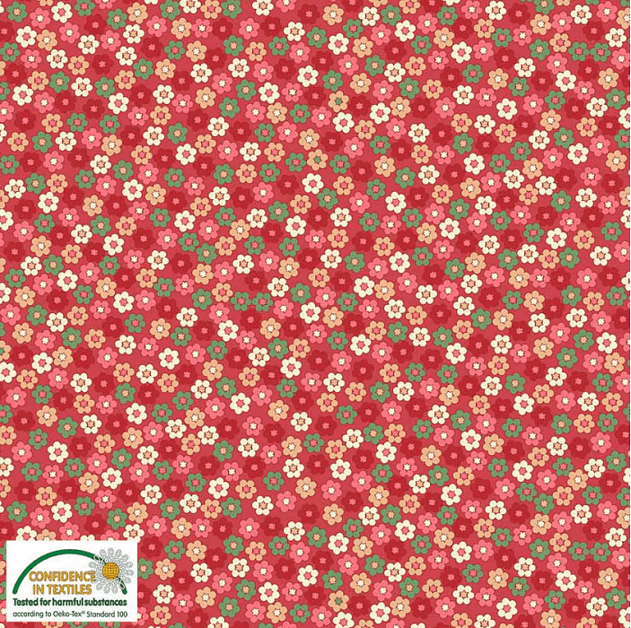 Ткань хлопок пэчворк розовый красный белый зеленый, мелкий цветочек цветы, Stof (арт. )