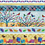 Ткань хлопок пэчворк разноцветные, птицы и бабочки полоски бордюры природа, Studio E (арт. 4203-16)