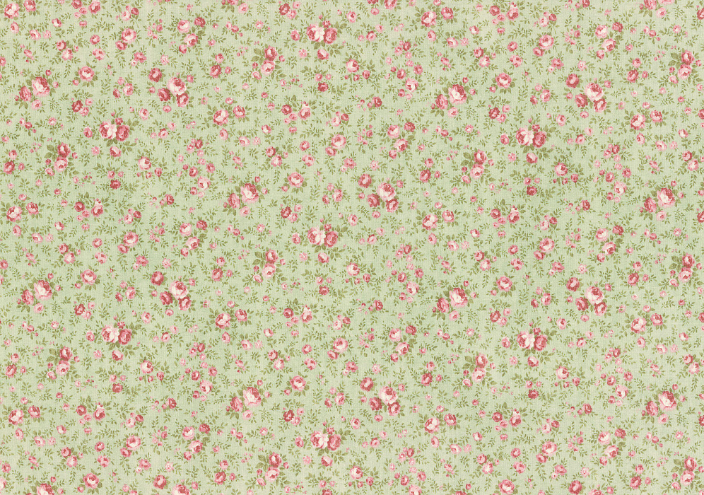 Ткань хлопок пэчворк зеленый розовый, мелкий цветочек цветы, Lecien (арт. 231741)
