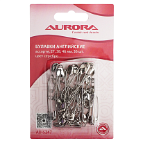 Булавки английские Aurora AU-5247 ассорти 36 шт. серебро