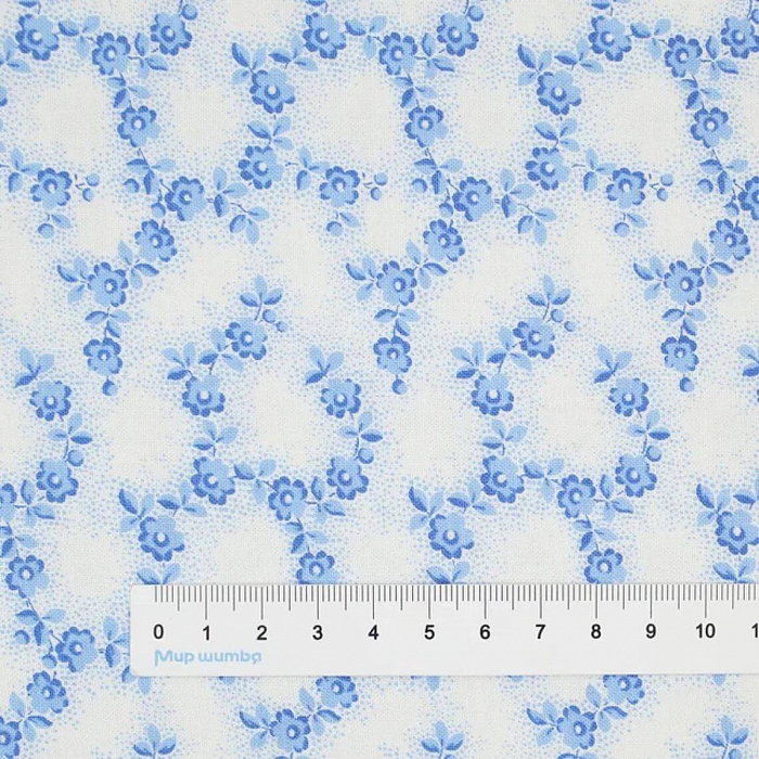 Ткань хлопок пэчворк голубой, цветы, Benartex (арт. 1345105B)
