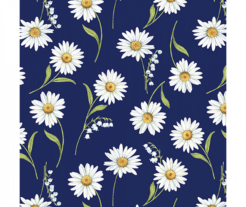 Ткань хлопок пэчворк синий белый, цветы, Benartex (арт. 9493-58)