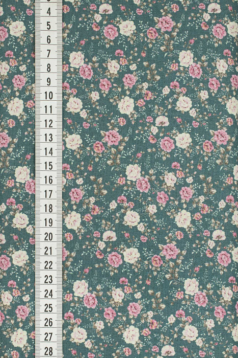 Ткань хлопок пэчворк зеленый розовый серый, мелкий цветочек, ALFA Z DIGITAL (арт. 224292)