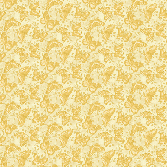 Ткань хлопок пэчворк желтый, птицы и бабочки, Benartex (арт. 253302)