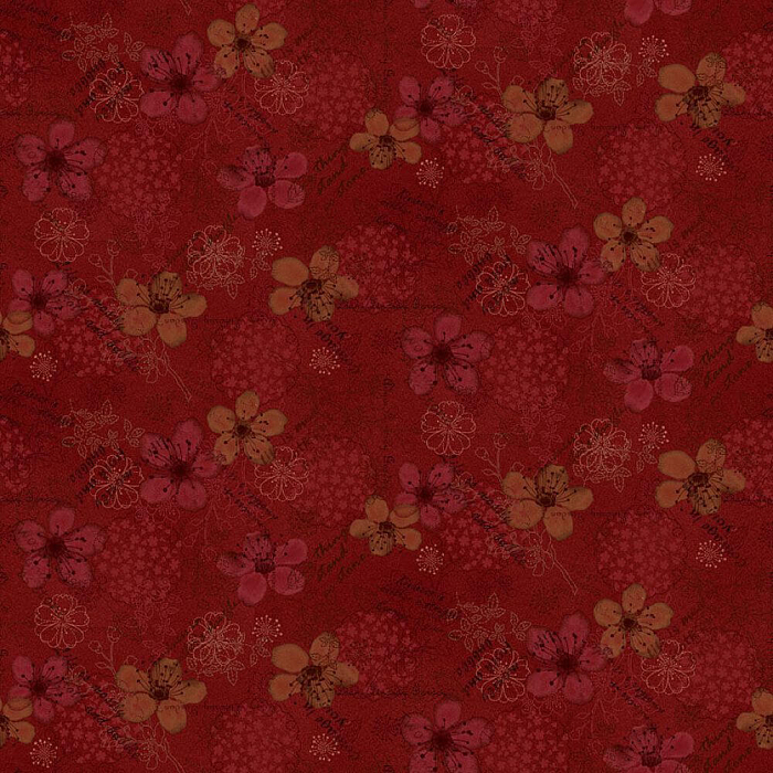 Ткань хлопок пэчворк бордовый, цветы, Henry Glass (арт. 2925-88)