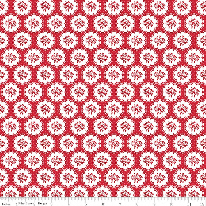 Ткань хлопок пэчворк красный белый, цветы, Riley Blake (арт. 254742)