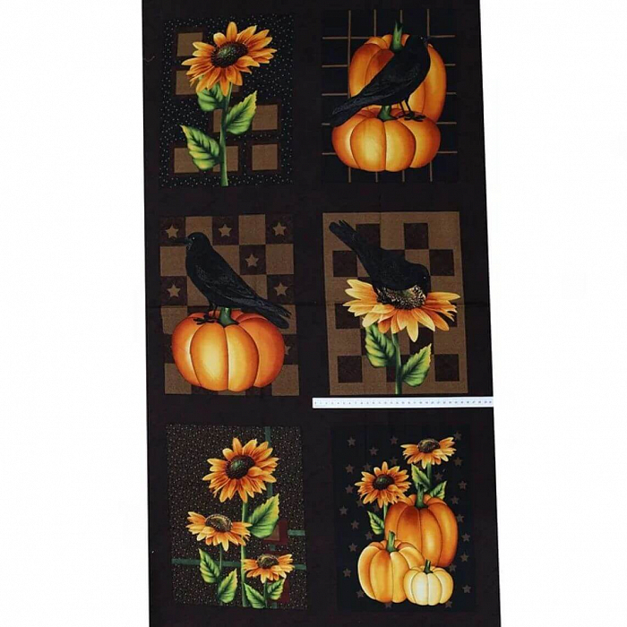 Ткань хлопок пэчворк коричневый, птицы и бабочки овощи осень, Henry Glass (арт. 2814P-38)