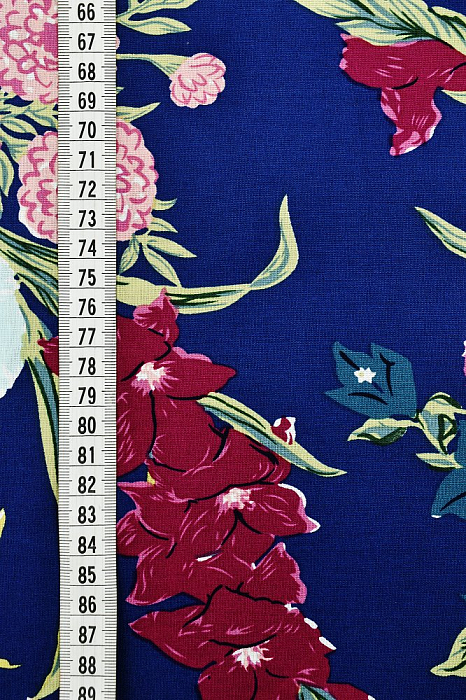 Ткань лен плательные ткани синий, цветы, ALFA C (арт. 232859-11)