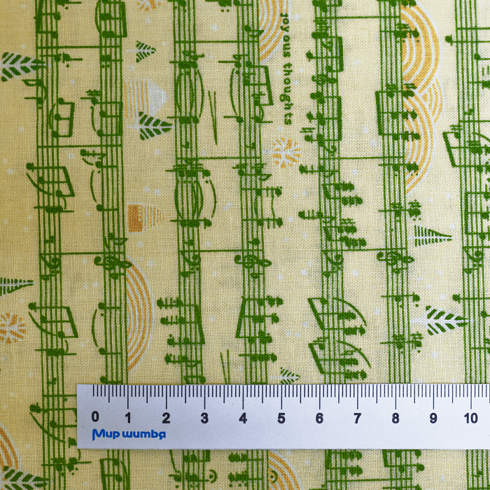 Ткань хлопок пэчворк зеленый, надписи музыка, FreeSpirit (арт. PWCD011.XGREEN)
