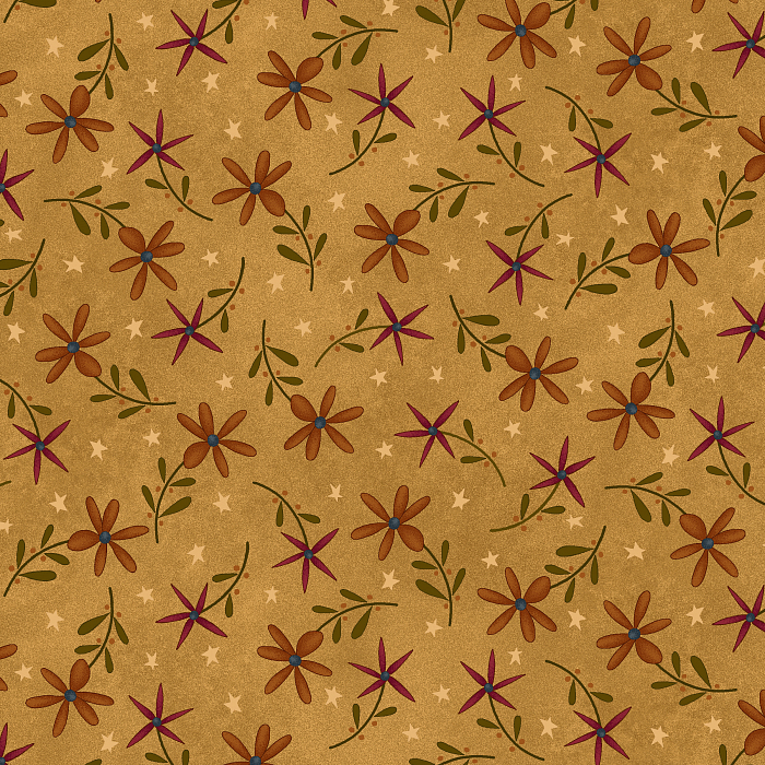 Ткань фланель пэчворк коричневый, цветы, Henry Glass (арт. 253058)