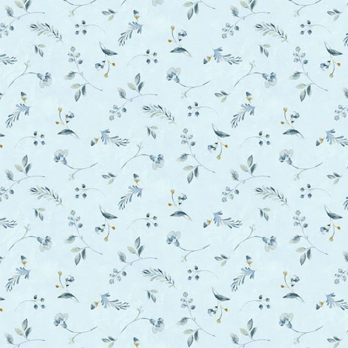 Ткань хлопок пэчворк голубой, мелкий цветочек цветы, Wilmington Prints (арт. 1077-89250-445)