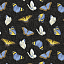 Ткань хлопок пэчворк черный, птицы и бабочки реалистичные, Henry Glass (арт. 253126)