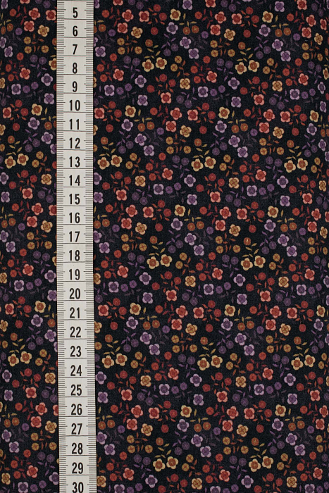 Ткань хлопок пэчворк розовый фиолетовый черный, мелкий цветочек, ALFA Z DIGITAL (арт. 224193)