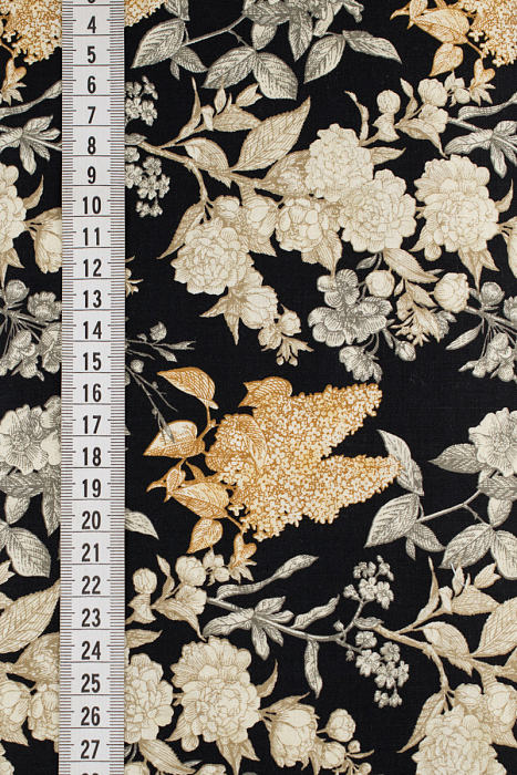 Ткань хлопок пэчворк белый черный, цветы, ALFA (арт. 213252)