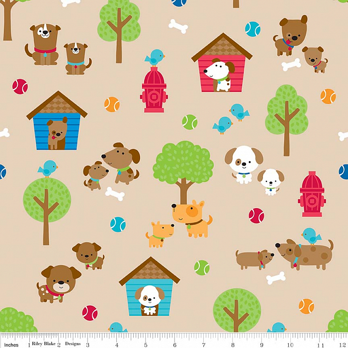 Ткань хлопок пэчворк бежевый, детская тематика животные собаки, Riley Blake (арт. C6930-TAN)