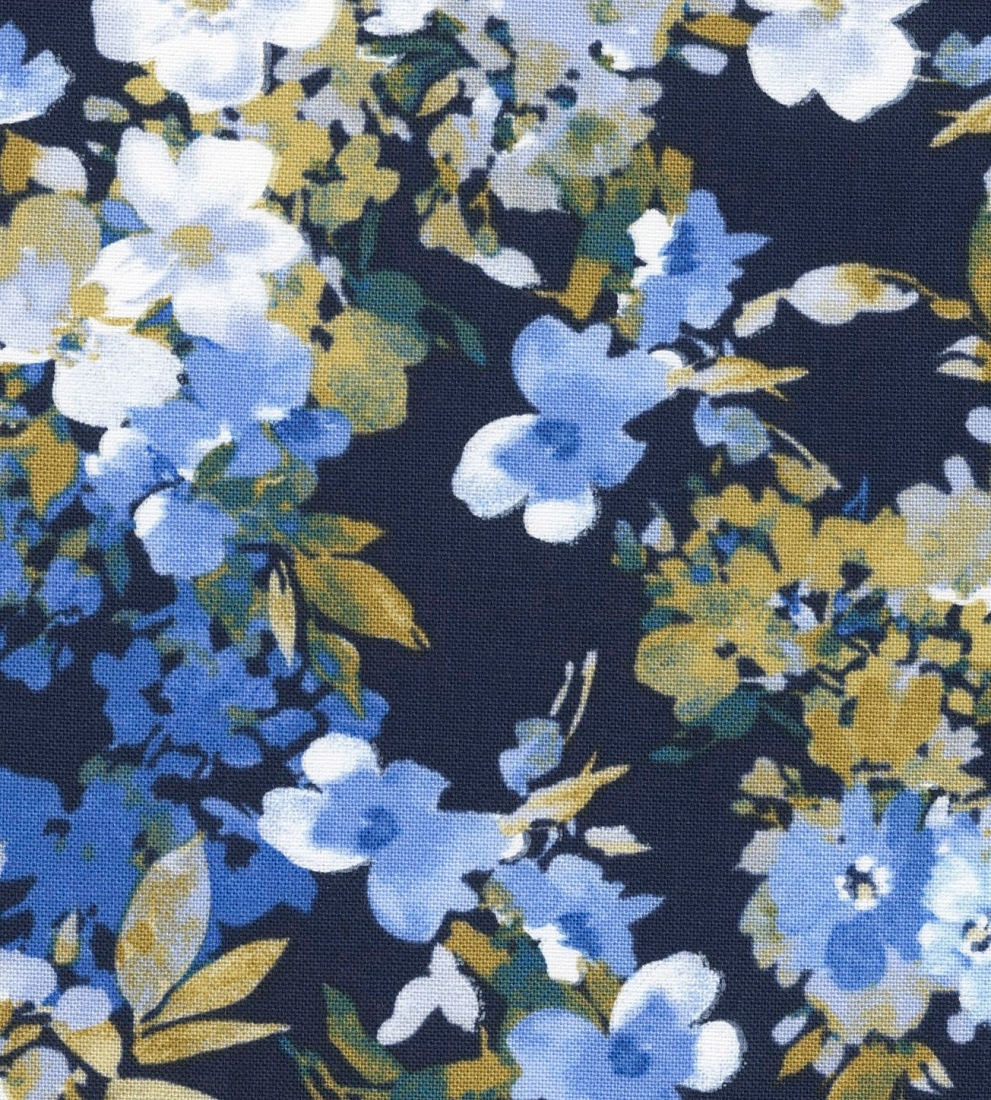 Ткань хлопок для пэчворка синий голубой, цветы, Timeless Treasures (арт. BLUE-C6375 NAVY)