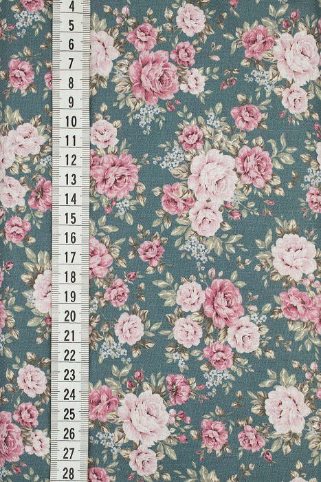 Ткань хлопок пэчворк розовый серый бирюзовый, цветы, ALFA Z DIGITAL (арт. 224285)