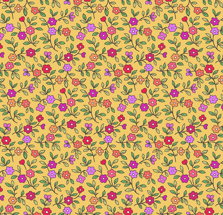 Ткань хлопок пэчворк желтый розовый, мелкий цветочек, Henry Glass (арт. 216137)