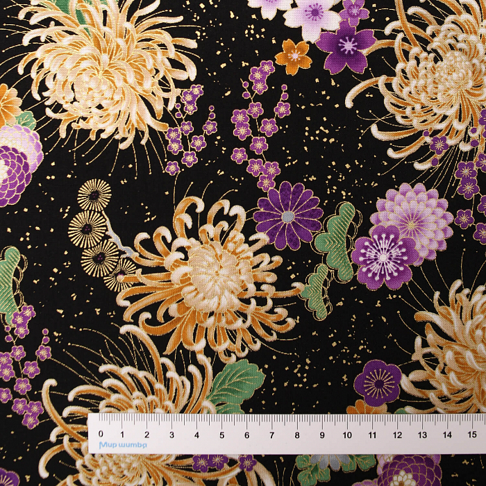 Ткань хлопок пэчворк черный, цветы, Timeless Treasures (арт. FLEUR-CM8811-BLACK)
