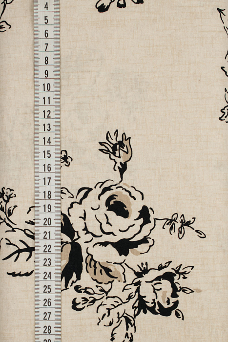 Ткань хлопок пэчворк черный бежевый, цветы, ALFA (арт. 229527)
