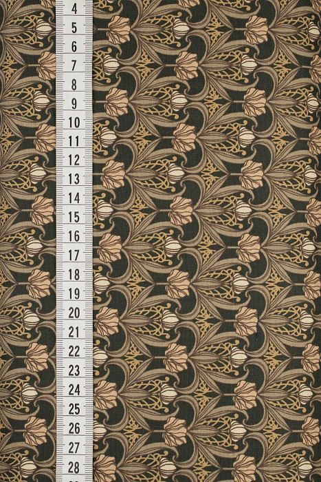 Ткань хлопок пэчворк коричневый, полоски цветы, ALFA Z DIGITAL (арт. 224361)