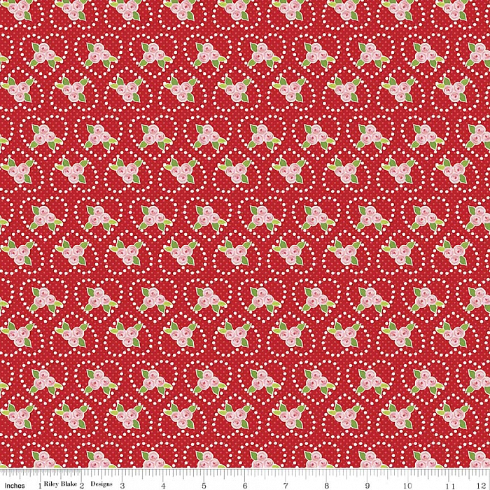Ткань хлопок пэчворк красный, цветы день святого валентина, Riley Blake (арт. 217958)