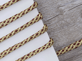 Шнур плетеный PEGA с люрексом, золото с бордовым, 7 мм