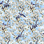 Ткань хлопок пэчворк синий белый голубой, птицы и бабочки фактура, Blank Quilting (арт. 237349)