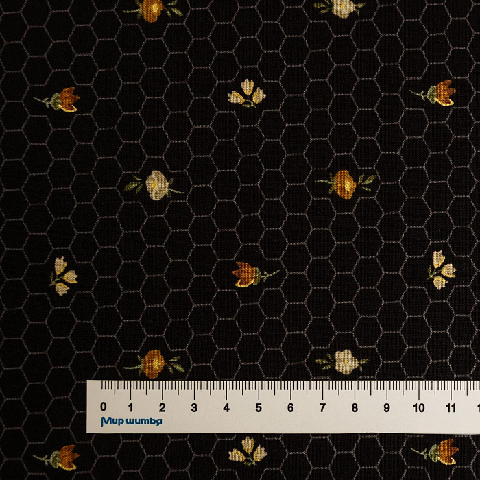 Ткань хлопок пэчворк черный, цветы флора, Windham Fabrics (арт. AL-12336)