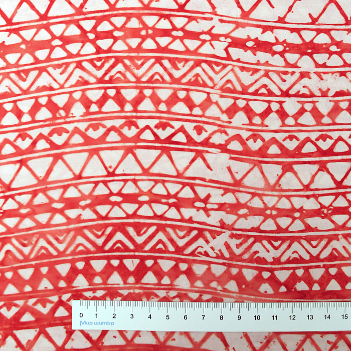 Ткань хлопок пэчворк красный, полоски необычные геометрия батик, Moda (арт. 4357 16)