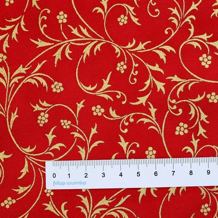 Ткань хлопок пэчворк красный, цветы завитки, Robert Kaufman (арт. SRKM-21600-91)