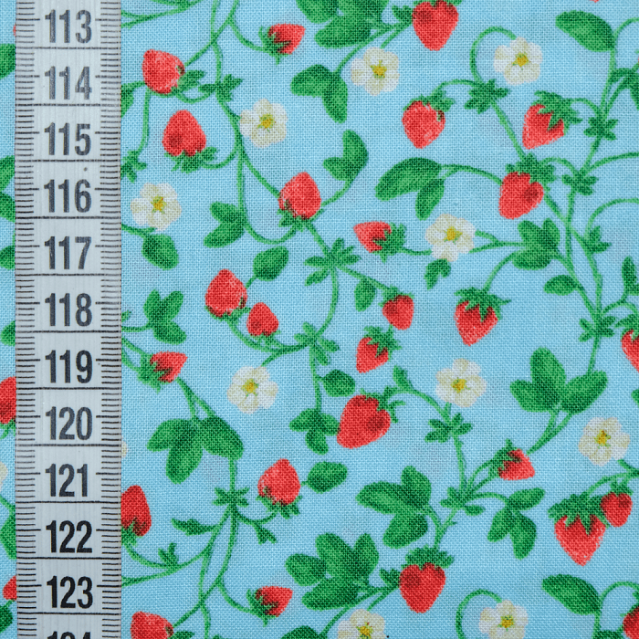 Ткань хлопок пэчворк голубой, ягоды и фрукты, Benartex (арт. 9769-50)