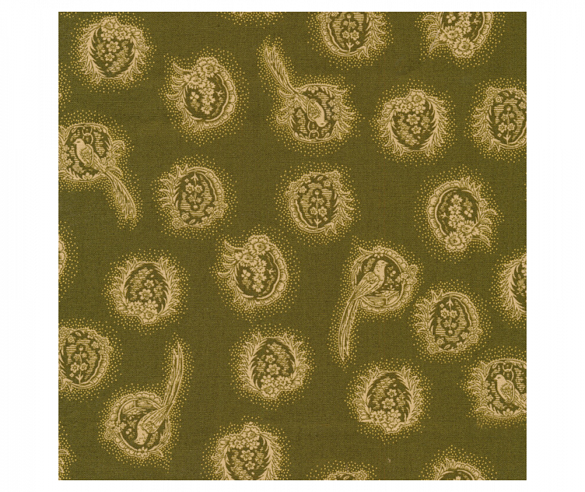 Ткань хлопок пэчворк зеленый, птицы и бабочки цветы, Henry Glass (арт. 9671-66)