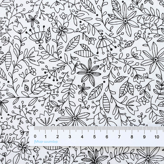 Ткань хлопок пэчворк белый, цветы, P&B (арт. 4952 WK)