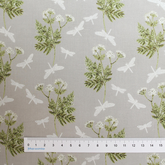 Ткань хлопок пэчворк серый, птицы и бабочки природа флора, Windham Fabrics (арт. 52319-3)
