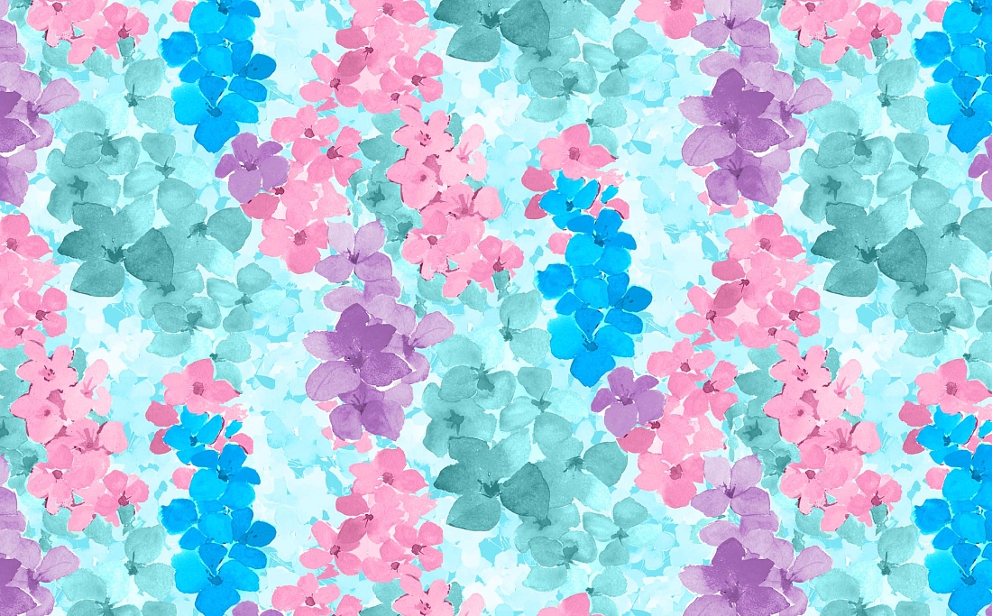 Ткань хлопок для пэчворка розовый голубой бирюзовый, цветы, Blank Quilting (арт. 249681)