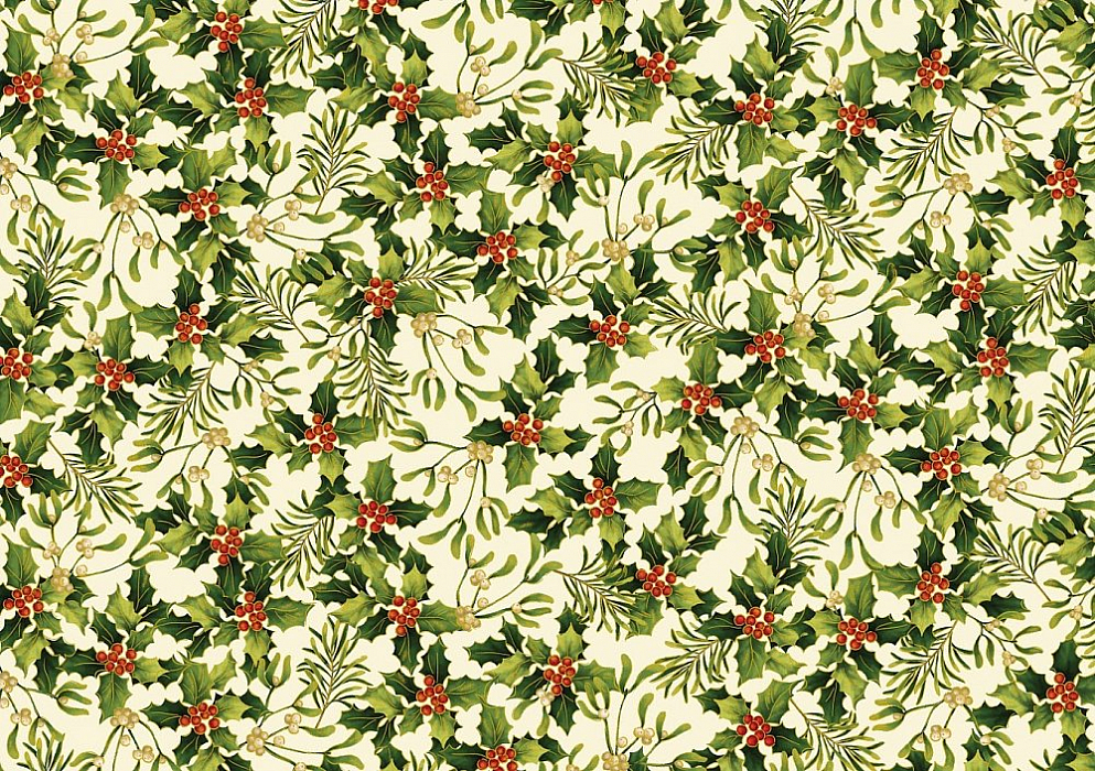 Ткань хлопок пэчворк бежевый зеленый красный, цветы новый год флора, Benartex (арт. 9664M-07)