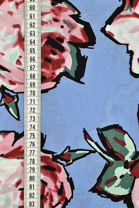 Ткань лен плательные ткани голубой, цветы, ALFA C (арт. 232859-9)