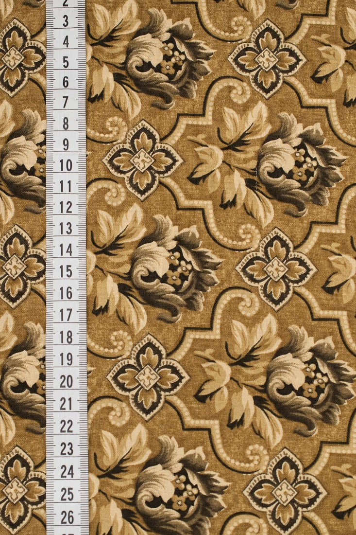 Ткань хлопок для пэчворка для одежды коричневый, цветы, Windham Fabrics (арт. 31754-1)