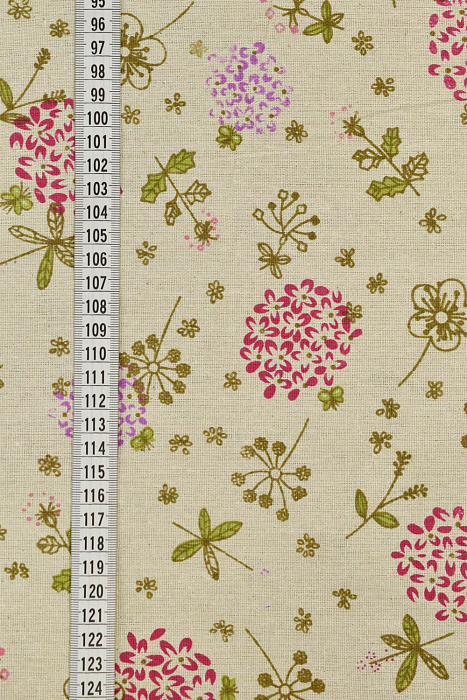 Ткань лен домашний текстиль бежевый, цветы фактура, ALFA C (арт. 253525)