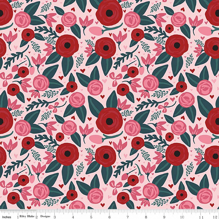 Ткань хлопок пэчворк розовый, цветы, Riley Blake (арт. C7621-PINK)