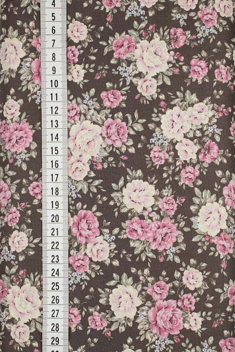 Ткань хлопок пэчворк розовый черный, цветы, ALFA Z DIGITAL (арт. 224286)