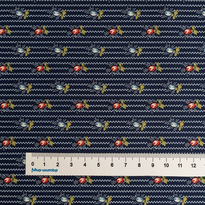 Ткань хлопок пэчворк синий, цветы геометрия, Moda (арт. AL-12336)
