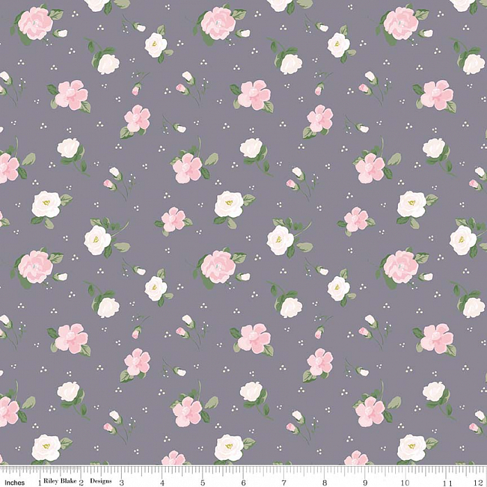 Ткань хлопок пэчворк серый, цветы, Riley Blake (арт. )