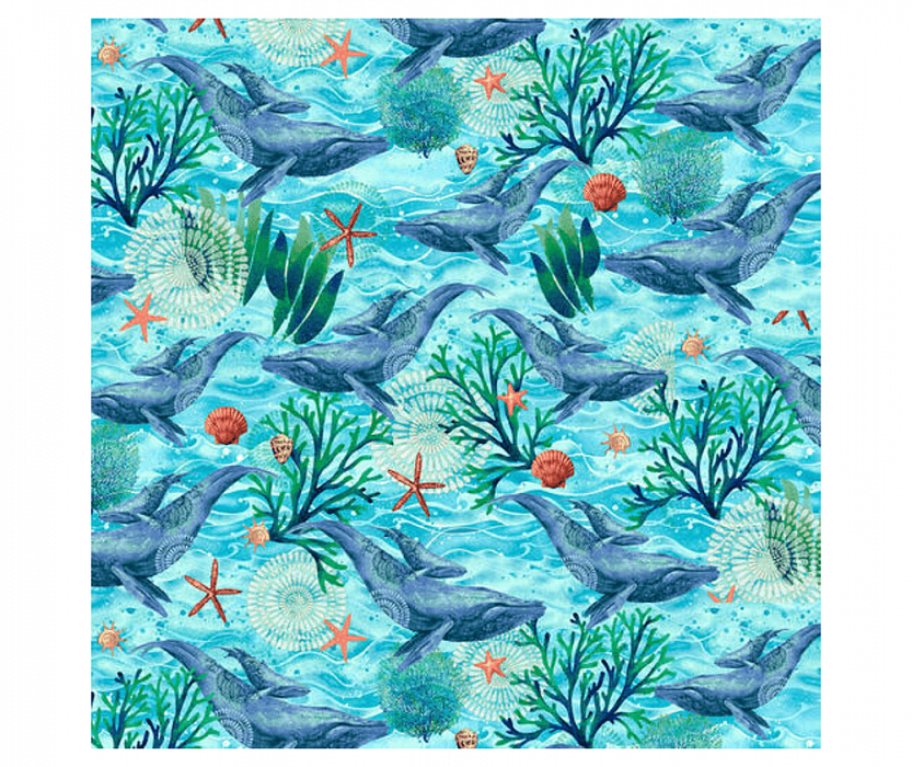 Ткань хлопок пэчворк голубой, морская тематика, Studio E (арт. 5794-17)