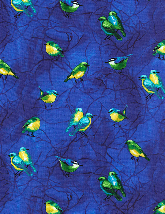 Ткань хлопок пэчворк синий, птицы и бабочки, Timeless Treasures (арт. Deep-C6050-Royal)