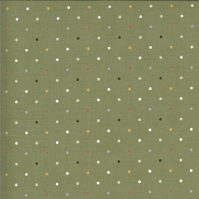 Ткань хлопок пэчворк зеленый болотный, горох и точки, Moda (арт. 5124-15)