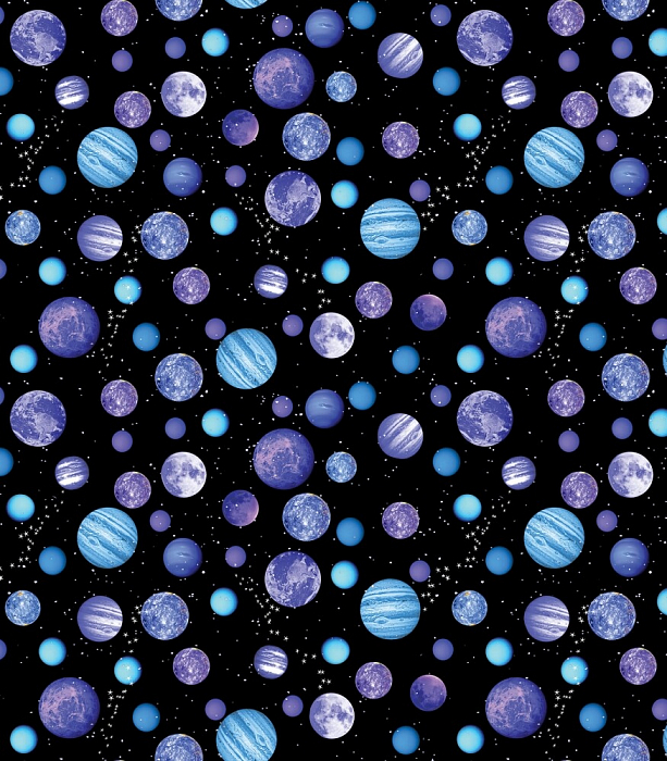 Ткань хлопок пэчворк черный сиреневый, звезды космос и планеты, Benartex (арт. 8926-12)