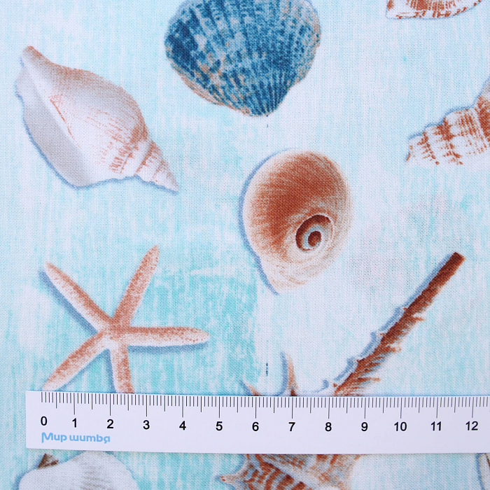 Ткань хлопок пэчворк голубой, природа реалистичные, Timeless Treasures (арт. BEACH-C6744-AQUA)
